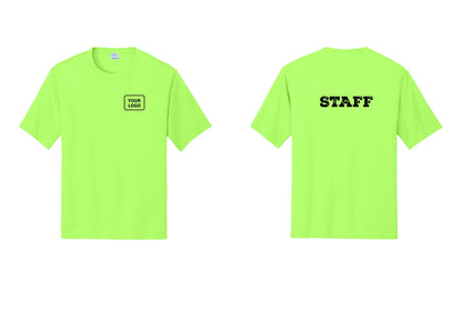 NYC Factory Custom Logo Staff Performance T-Shirt (Rustic) - Your Logo + Back - Neon Green