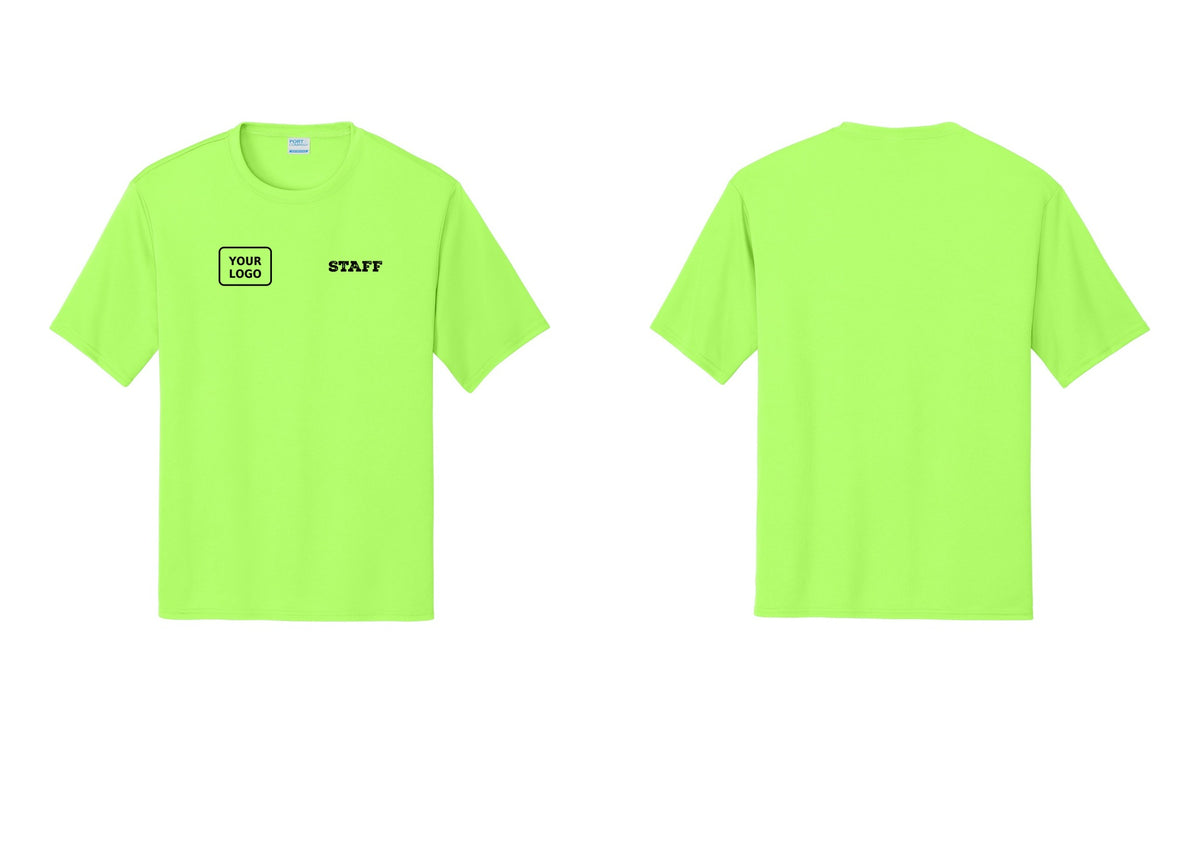 NYC Factory Custom Logo Staff Performance T-Shirt (Rustic) - STAFF + Your Logo - Neon Green