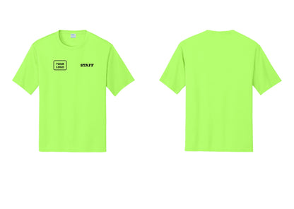 NYC Factory Custom Logo Staff Performance T-Shirt (Rustic) - STAFF + Your Logo - Neon Green