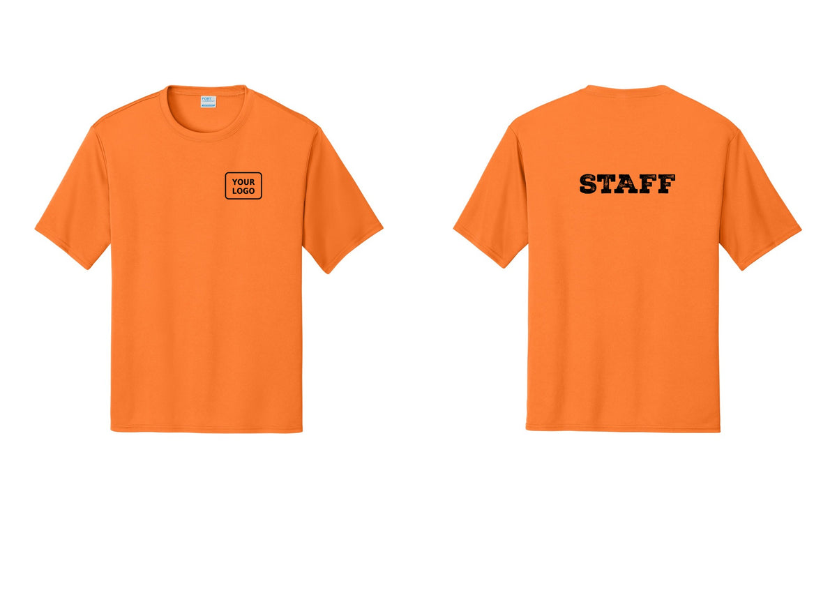 NYC Factory Custom Logo Staff Performance T-Shirt (Rustic) - Your Logo + Back - Neon Orange