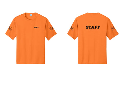 NYC Factory Custom Logo Staff Performance T-Shirt (Rustic) - Chest + Back + Your Logo Sleeves - Neon Orange