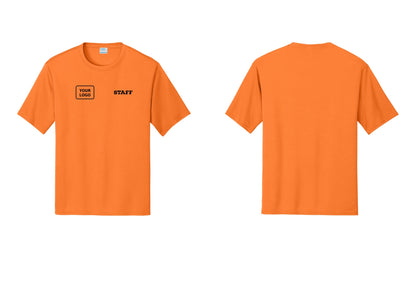 NYC Factory Custom Logo Staff Performance T-Shirt (Rustic) - STAFF + Your Logo - Neon Orange