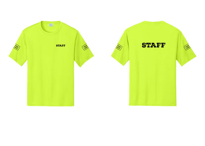 NYC Factory Custom Logo Staff Performance T-Shirt (Rustic) - Chest + Back + Your Logo Sleeves - Neon Yellow