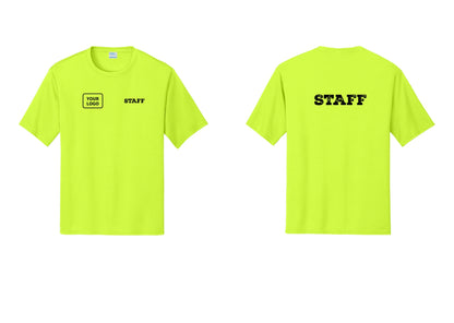 NYC Factory Custom Logo Staff Performance T-Shirt (Rustic) - STAFF + Your Logo + Back - Neon Yellow