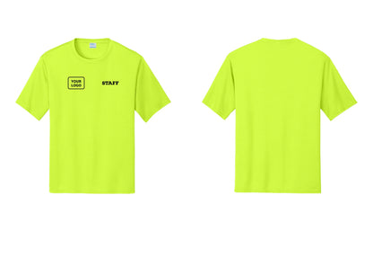 NYC Factory Custom Logo Staff Performance T-Shirt (Rustic) - STAFF + Your Logo - Neon Yellow