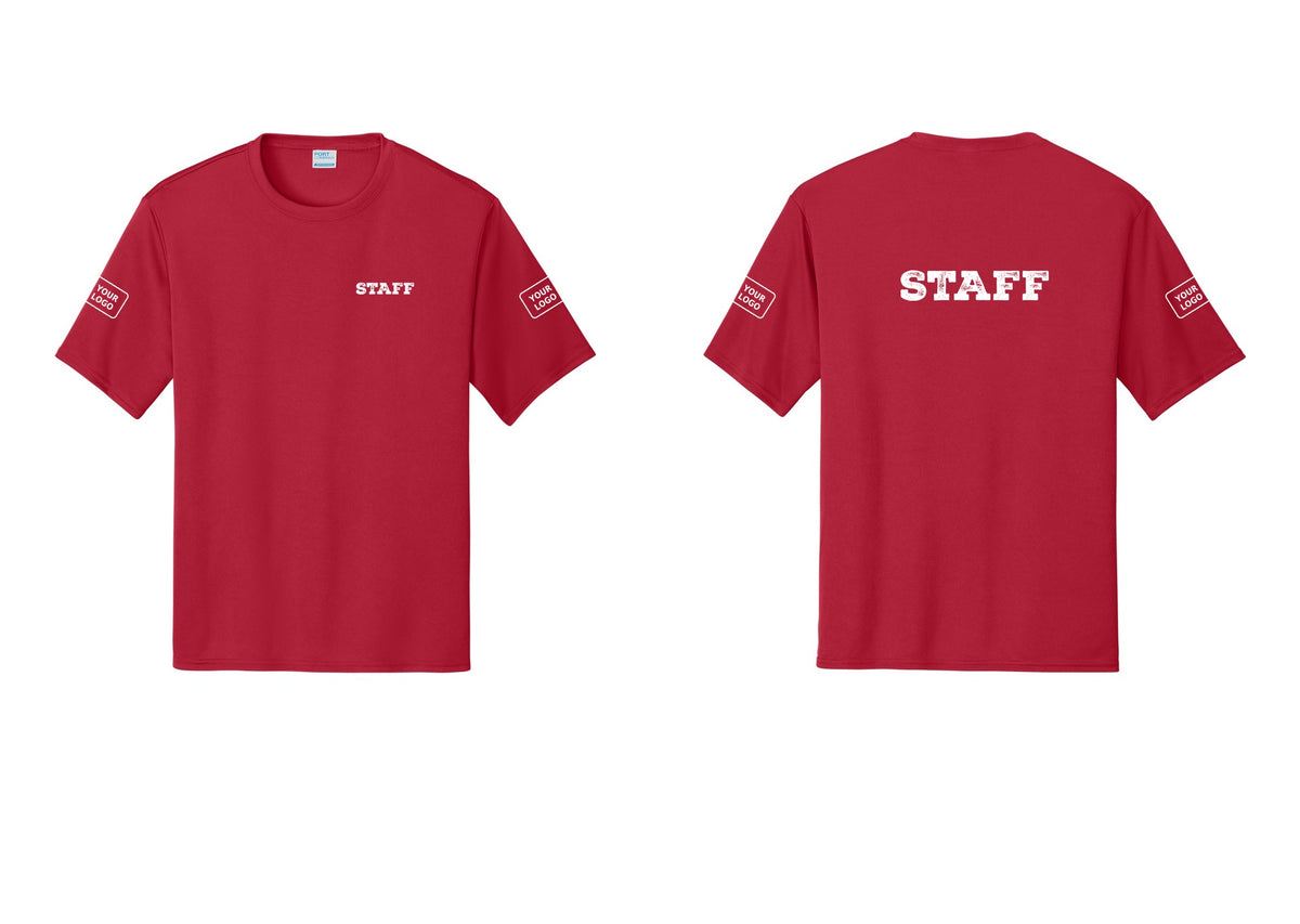 NYC Factory Custom Logo Staff Performance T-Shirt (Rustic) - Chest + Back + Your Logo Sleeves - Red