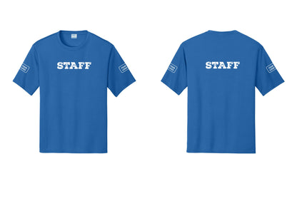 NYC Factory Custom Logo Staff Performance T-Shirt (Rustic) - Front + Back + Your Logo Sleeves - Royal