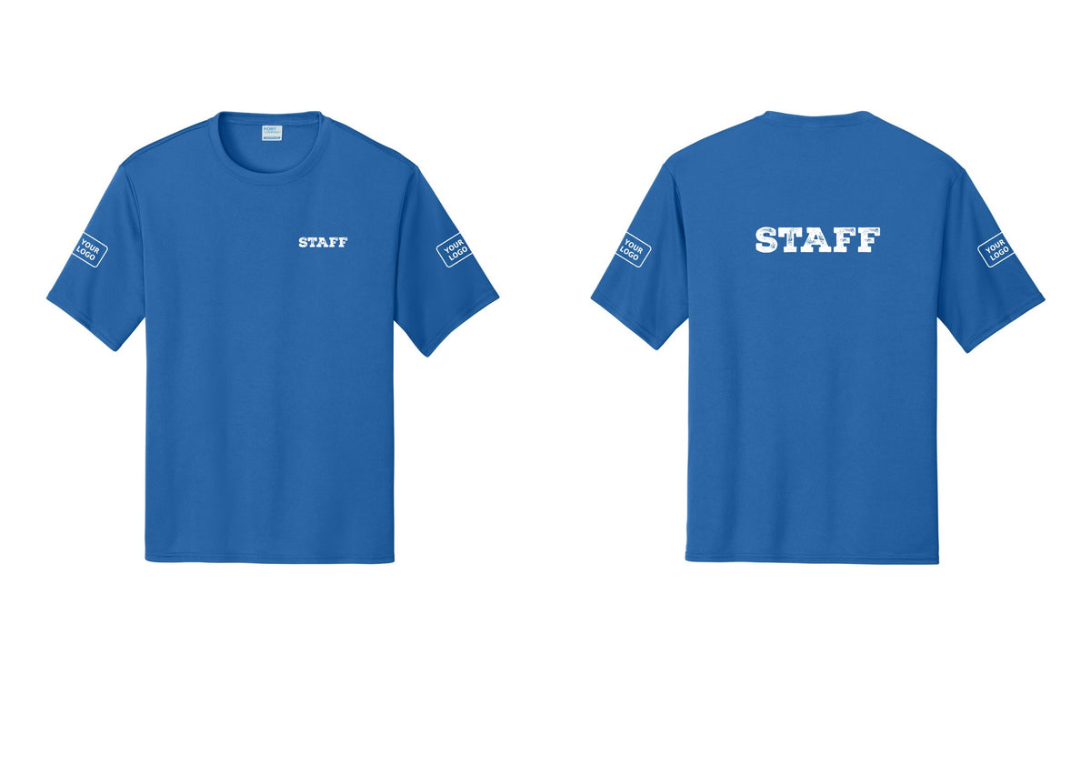 NYC Factory Custom Logo Staff Performance T-Shirt (Rustic) - Chest + Back + Your Logo Sleeves - Royal