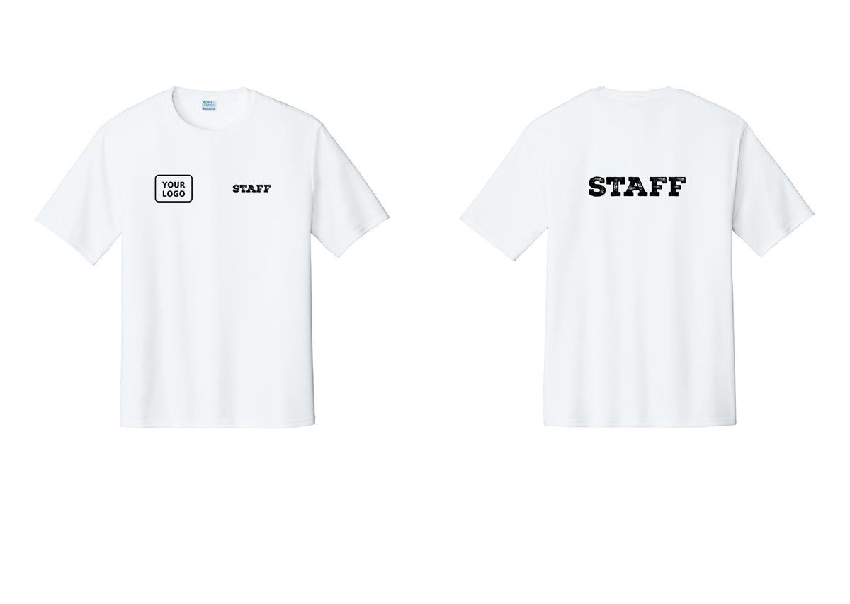 NYC Factory Custom Logo Staff Performance T-Shirt (Rustic) - STAFF + Your Logo + Back - White