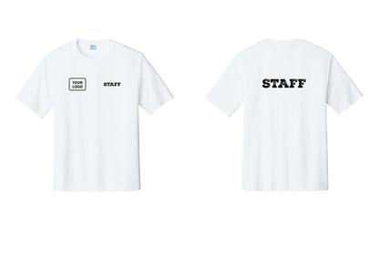 NYC Factory Custom Logo Staff Performance T-Shirt (Rustic) - STAFF + Your Logo + Back - White