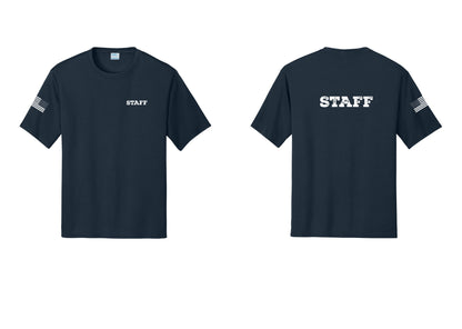 NYC Factory Staff Performance T-Shirt (Rustic) - Chest + Back + US Flag Sleeve - Navy