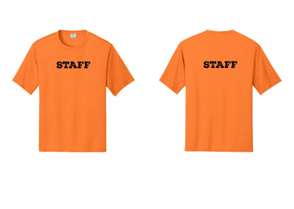 NYC Factory Staff Performance T-Shirt (Rustic) - Front + Back - Neon Orange