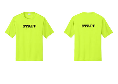 NYC Factory Staff Performance T-Shirt (Rustic) - Front + Back - Neon Yellow