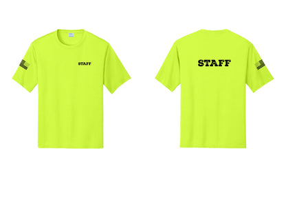 NYC Factory Staff Performance T-Shirt (Rustic) - Chest + Back + US Flag Sleeve - Neon Yellow