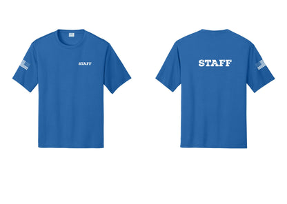 NYC Factory Staff Performance T-Shirt (Rustic) - Chest + Back + US Flag Sleeve - Royal