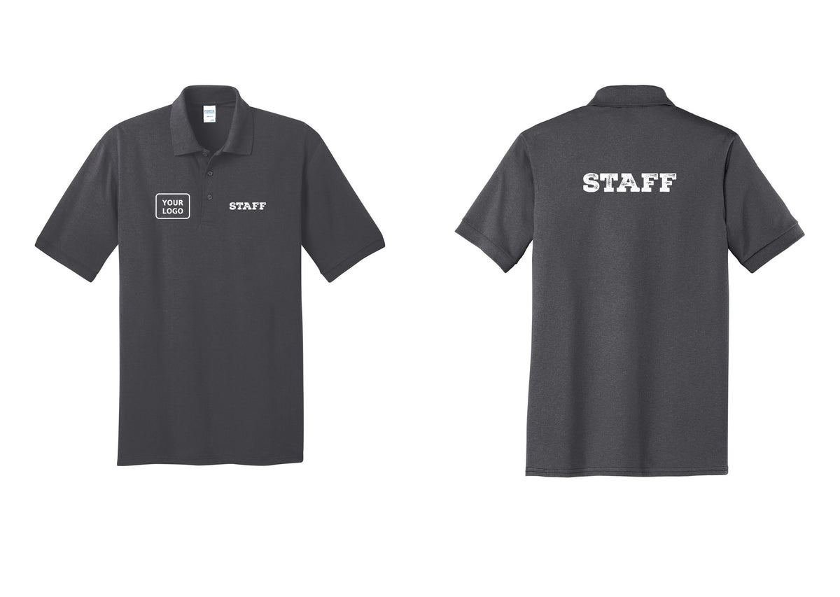 NYC Factory Custom Logo Staff Polo Shirt (Rustic) - STAFF + Your Logo + Back - Charcoal
