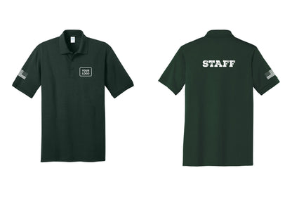 NYC Factory Custom Logo Staff Polo Shirt (Rustic) - Your Logo + Back + US Flag Sleeve - Dark Green
