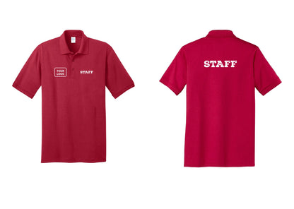 NYC Factory Custom Logo Staff Polo Shirt (Rustic) - STAFF + Your Logo + Back - Red