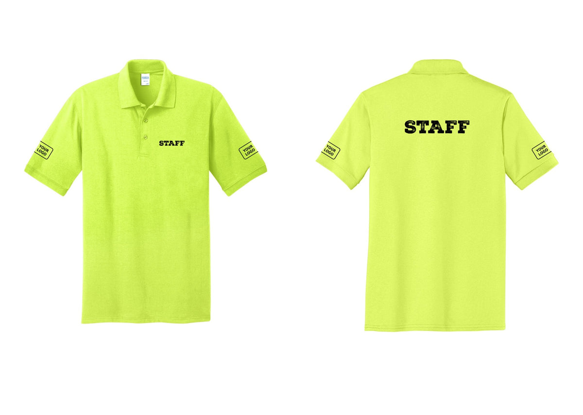 NYC Factory Custom Logo Staff Polo Shirt (Rustic) - Chest + Back + Your Logo Sleeves - Safety Green