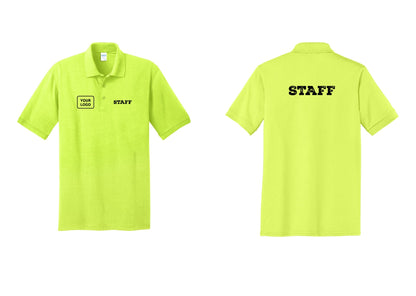 NYC Factory Custom Logo Staff Polo Shirt (Rustic) - STAFF + Your Logo + Back - Safety Green