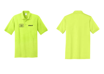NYC Factory Custom Logo Staff Polo Shirt (Rustic) - STAFF + Your Logo - Safety Green