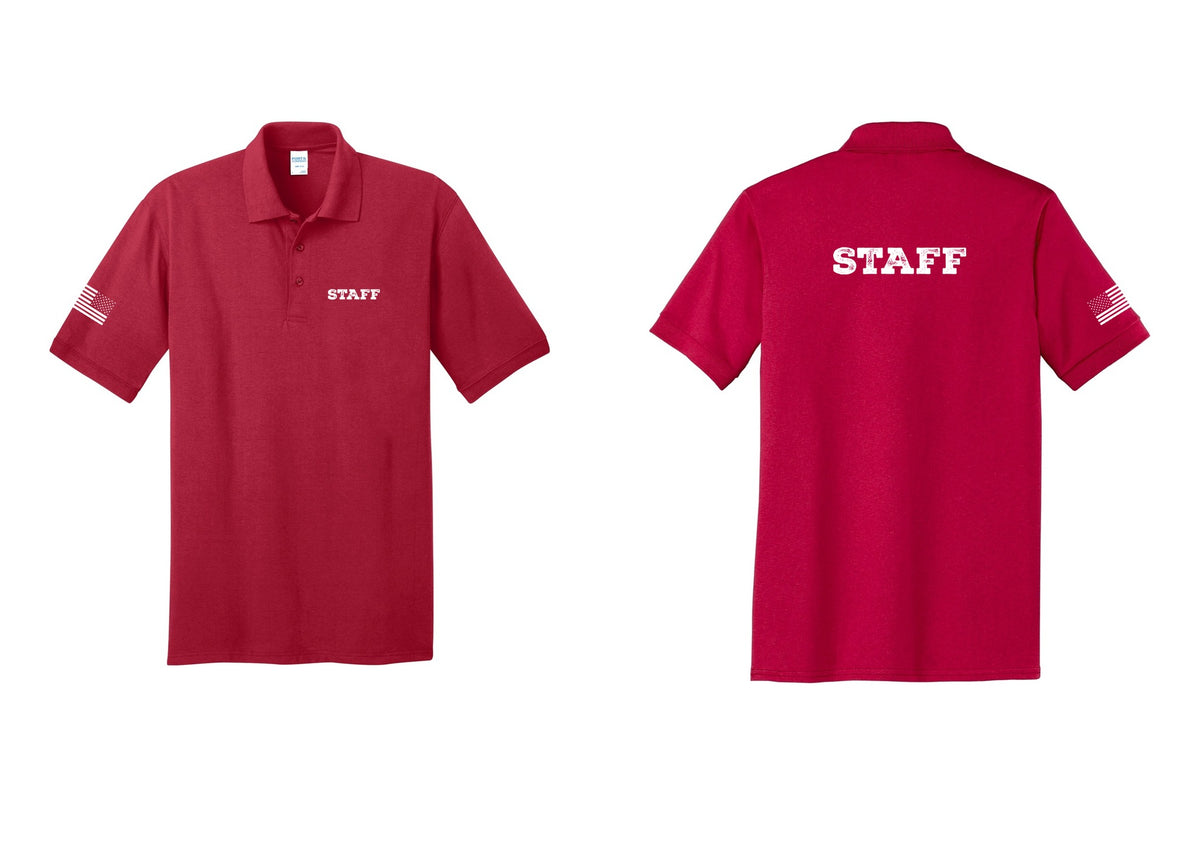 NYC Factory Staff Polo Shirt (Rustic) - Chest + Back + US Flag Sleeve - Red