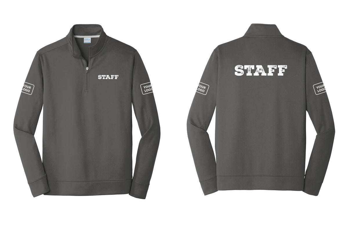 NYC Factory Custom Logo Staff Performance Fleece 1/4-Zip Pullover Sweatshirt (Rustic) - Chest + Back + Your Logo Sleeves - Charcoal