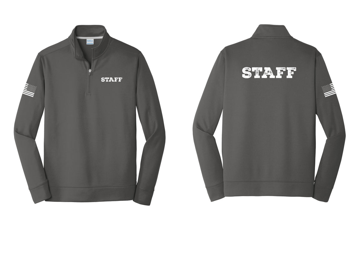 NYC Factory Staff Performance Fleece 1/4-Zip Pullover Sweatshirt (Rustic) - Chest + Back + US Flag Sleeve - Charcoal