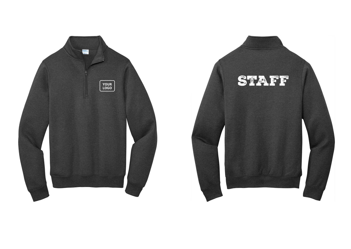 NYC Factory Custom Logo Staff Cotton Fleece 1/4-Zip Pullover Sweatshirt (Rustic) - Your Logo + Back - Dark Heather Grey