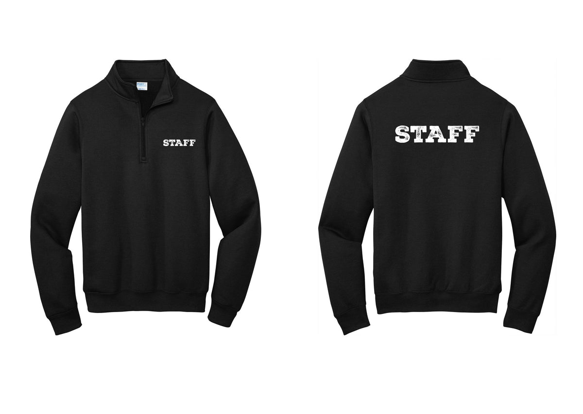 NYC Factory Staff Cotton Fleece 1/4-Zip Pullover Sweatshirt (Rustic) - Chest + Back - Black