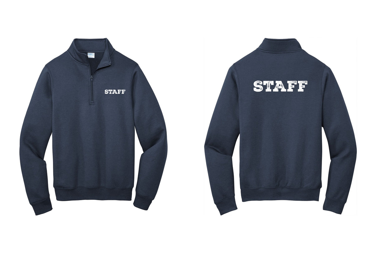 NYC Factory Staff Cotton Fleece 1/4-Zip Pullover Sweatshirt (Rustic) - Chest + Back - Navy