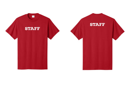 NYC Factory Staff T-Shirt, Rustic Lettering - Front + Back - Red