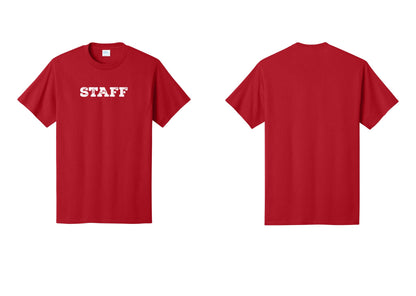 NYC Factory Staff T-Shirt, Rustic Lettering - Front Only - Red