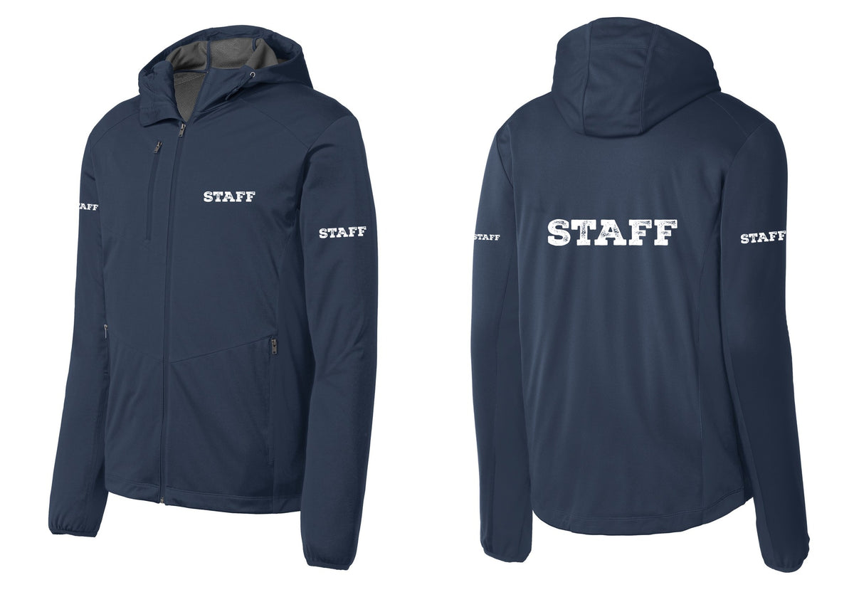 NYC Factory Staff Soft Shell Hooded Jacket (Rustic) - Chest + Back + Staff Sleeves - Dress Blue Navy