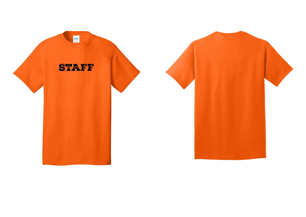 NYC Factory Staff T-Shirt, Rustic Lettering - Front Only - Safety Orange