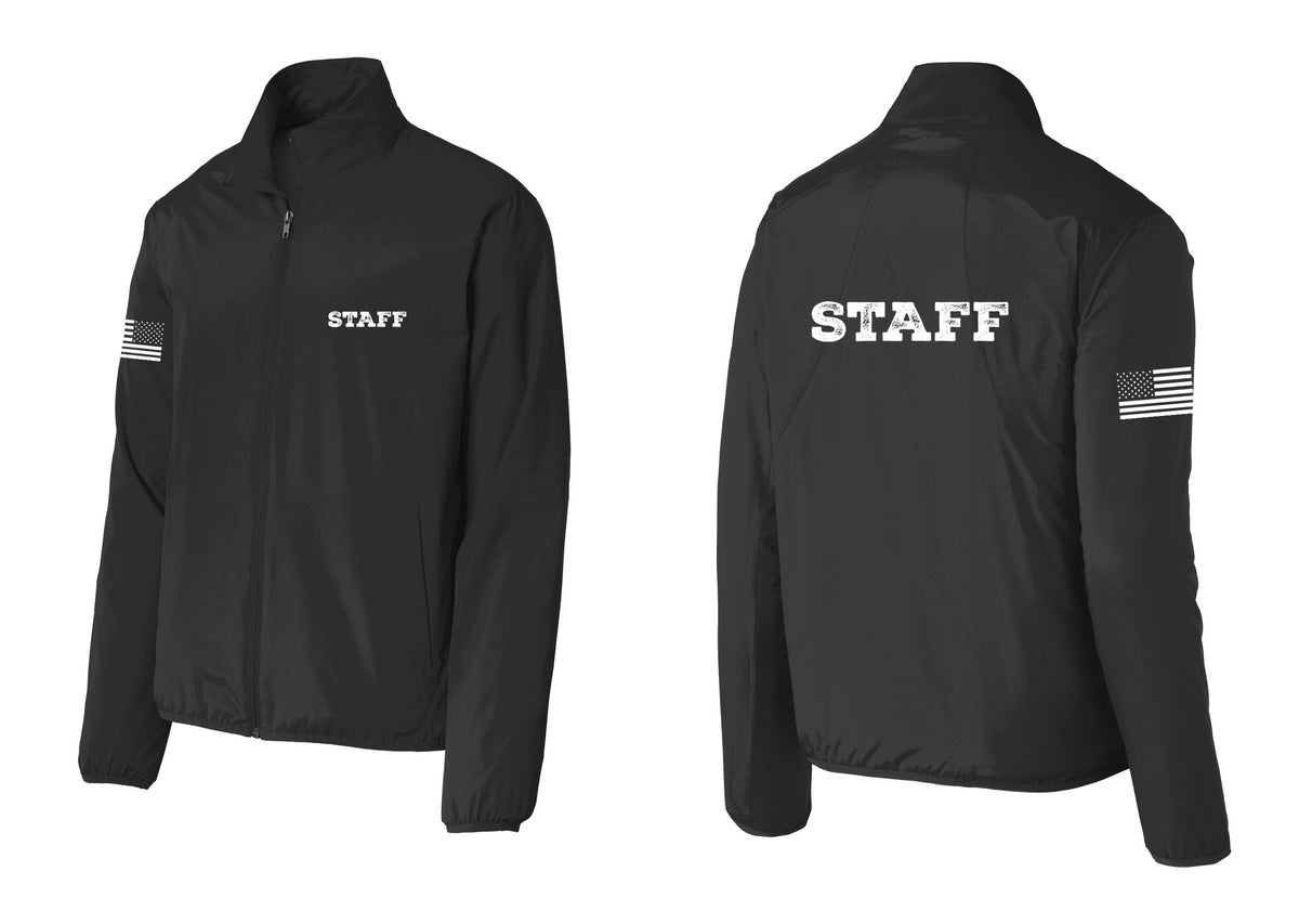NYC Factory Staff Windbreaker Full-Zip Jacket (Rustic) - Chest + Back + US Flag Sleeve - Black
