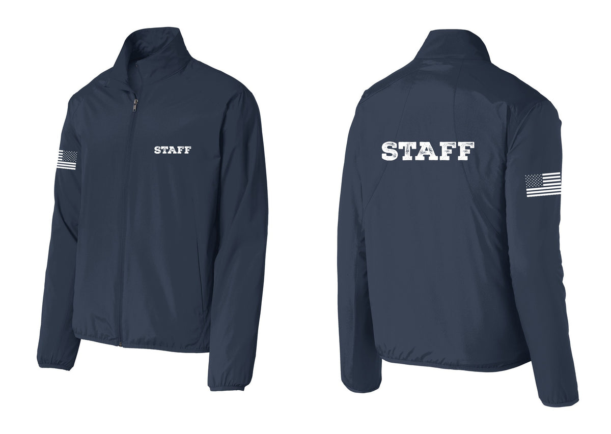 NYC Factory Staff Windbreaker Full-Zip Jacket (Rustic) - Chest + Back + US Flag Sleeve - Dress Blue Navy