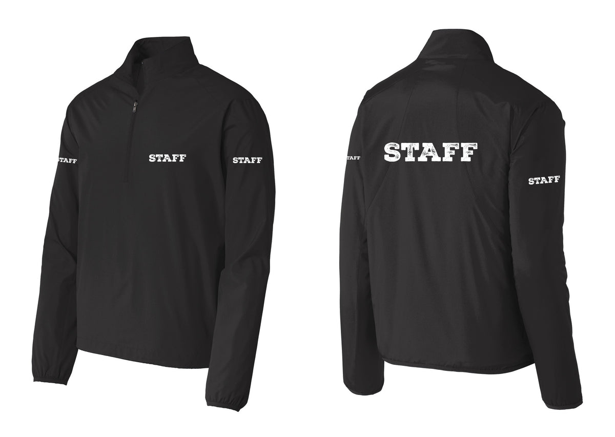 NYC Factory Staff Windbreaker 1/2-Zip Pullover (Rustic) - Chest + Back + Staff Sleeves - Black