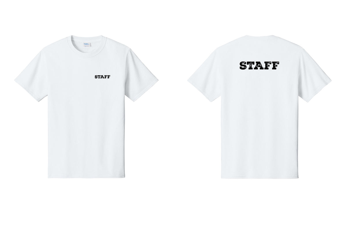 NYC Factory Staff T-Shirt, Rustic Lettering - Chest + Back - White