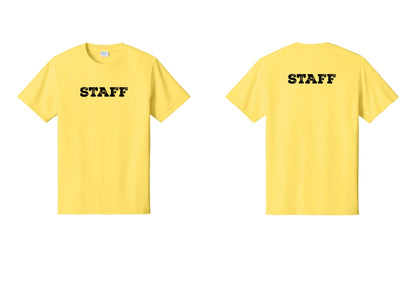 NYC Factory Staff T-Shirt, Rustic Lettering - Front + Back - Yellow
