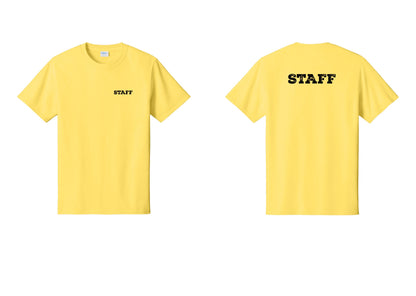 NYC Factory Staff T-Shirt, Rustic Lettering - Chest + Back - Yellow