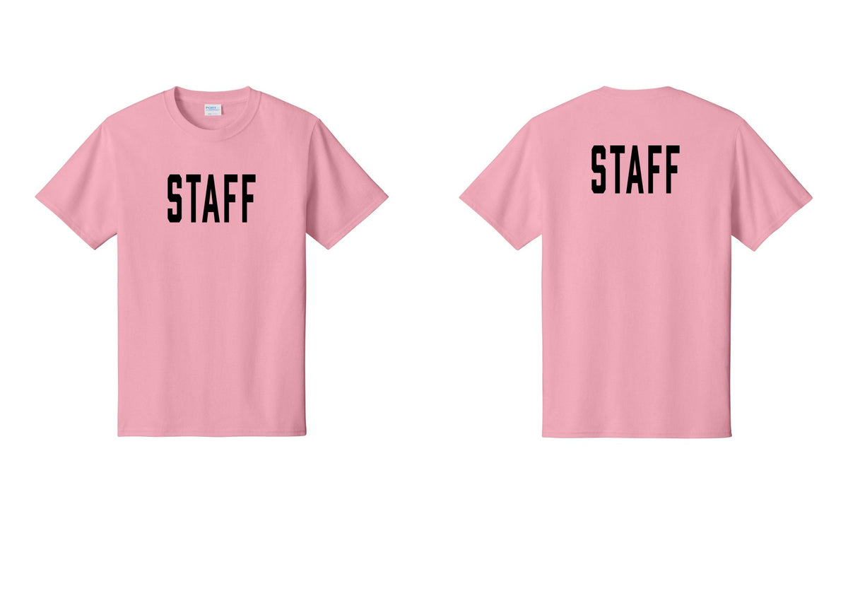NYC Factory Staff T-Shirt, Condensed Lettering - Front + Back - Candy Pink