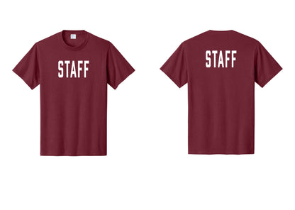 NYC Factory Staff T-Shirt, Condensed Lettering - Front + Back - Cardinal