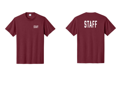 NYC Factory Staff T-Shirt, Condensed Lettering - Chest + Back - Cardinal