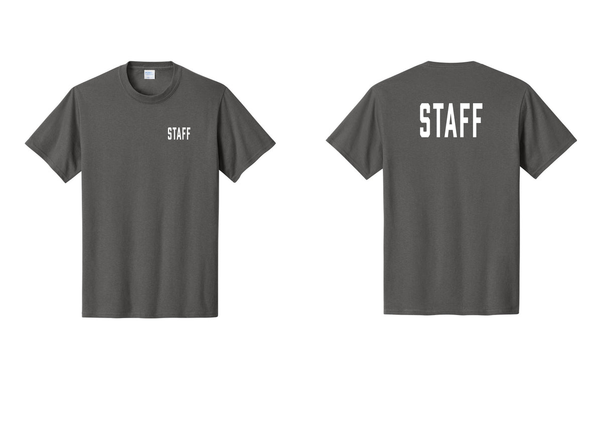 NYC Factory Staff T-Shirt, Condensed Lettering - Chest + Back - Charcoal