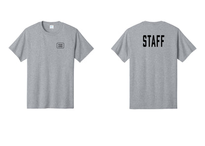 NYC Factory Custom Logo Staff T-Shirt, Condensed Lettering - Your Logo + Back - Athletic Heather