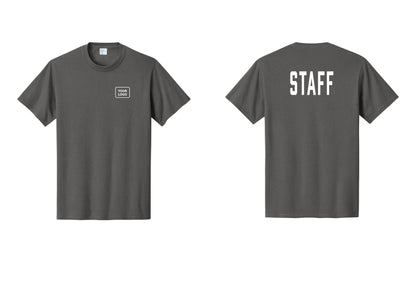 NYC Factory Custom Logo Staff T-Shirt, Condensed Lettering - Your Logo + Back - Charcoal