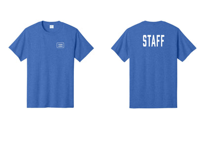 NYC Factory Custom Logo Staff T-Shirt, Condensed Lettering - Your Logo + Back - Heather Royal