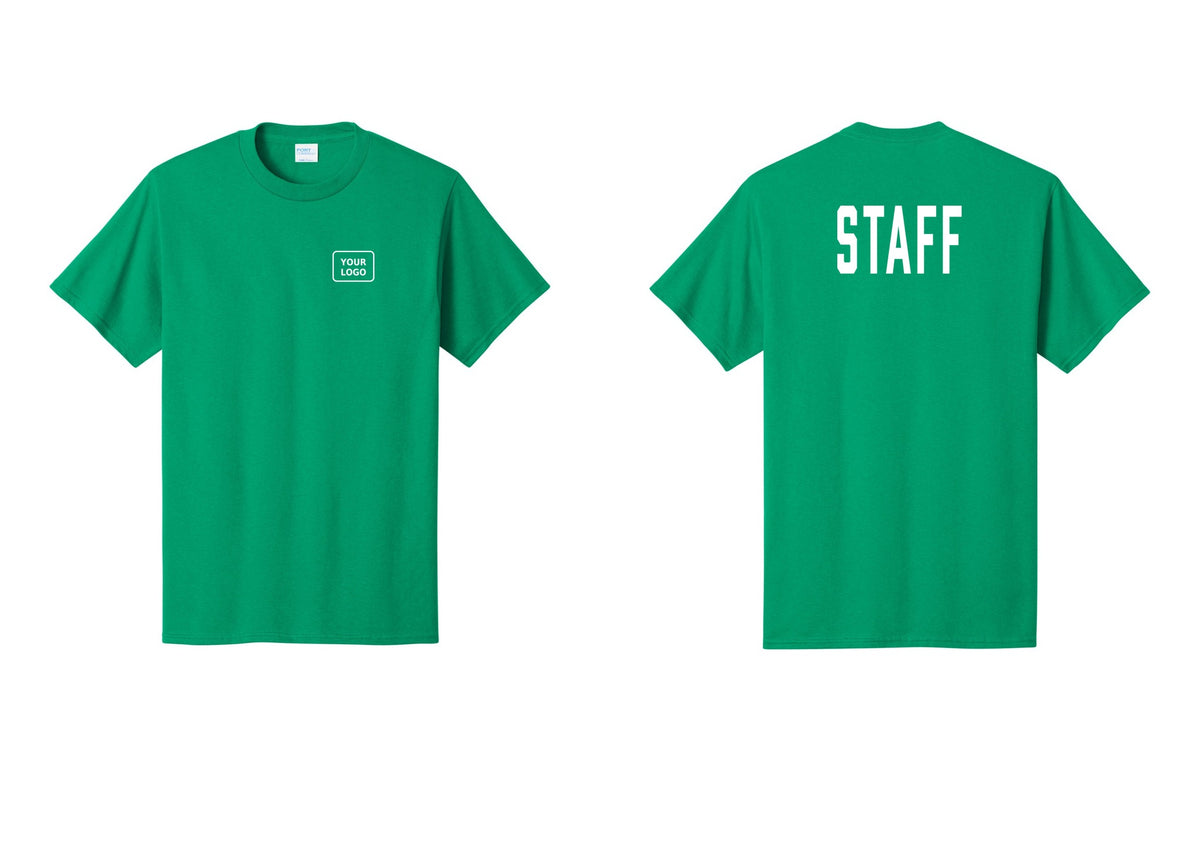 NYC Factory Custom Logo Staff T-Shirt, Condensed Lettering - Your Logo + Back - Kelly