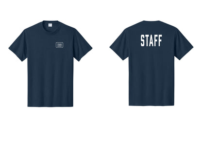 NYC Factory Custom Logo Staff T-Shirt, Condensed Lettering - Your Logo + Back - Navy